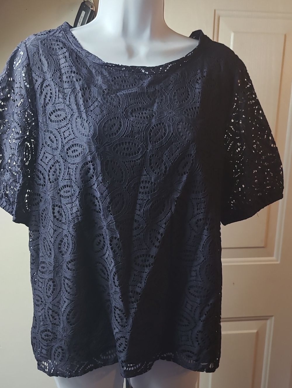 LOFT Black Lace Eyelet Short Sleeve Top
